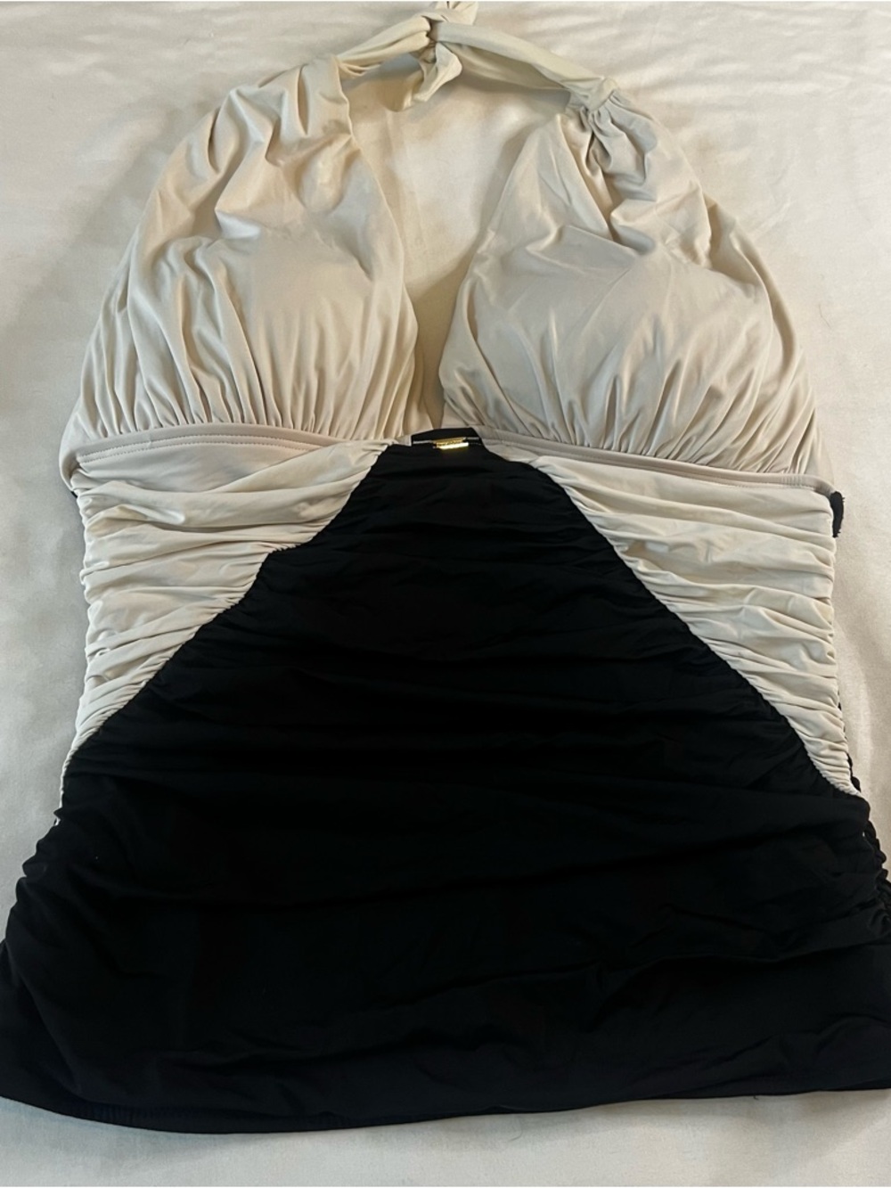 Victoria’s Secret Ruched Tankini Top Black Cream Halter Size Large